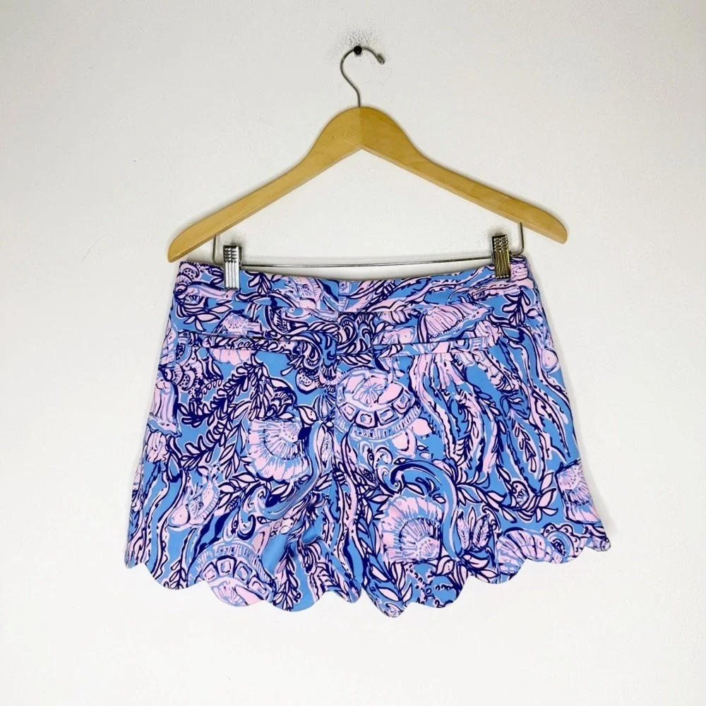 Lilly Pulitzer Printed Scallop Hem Shorts Blue Pink Size 2